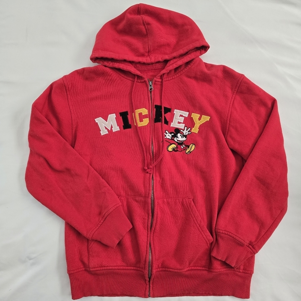 Mickey Mouse Disney World Red Full Zip Up Hoodie Sweatshirt